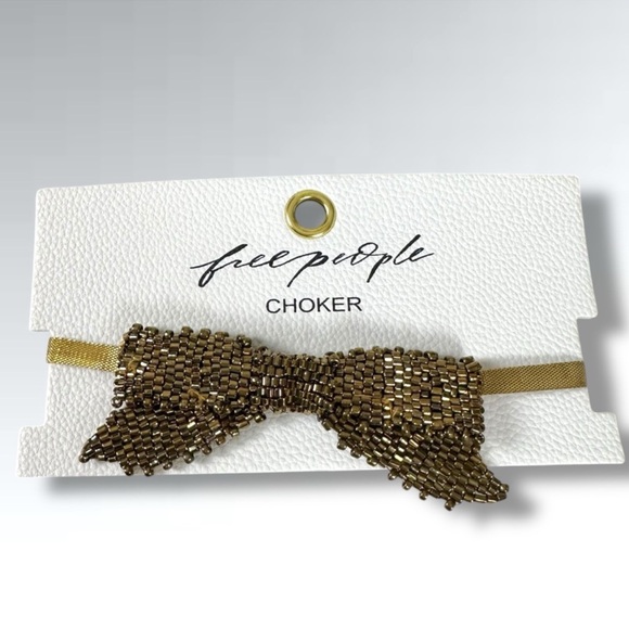 NWT Free People Backstage Pass Gold Bow Choker - Picture 3 of 4